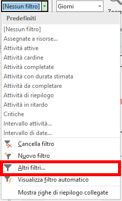 Microsoft Project - Scadenze Filtri